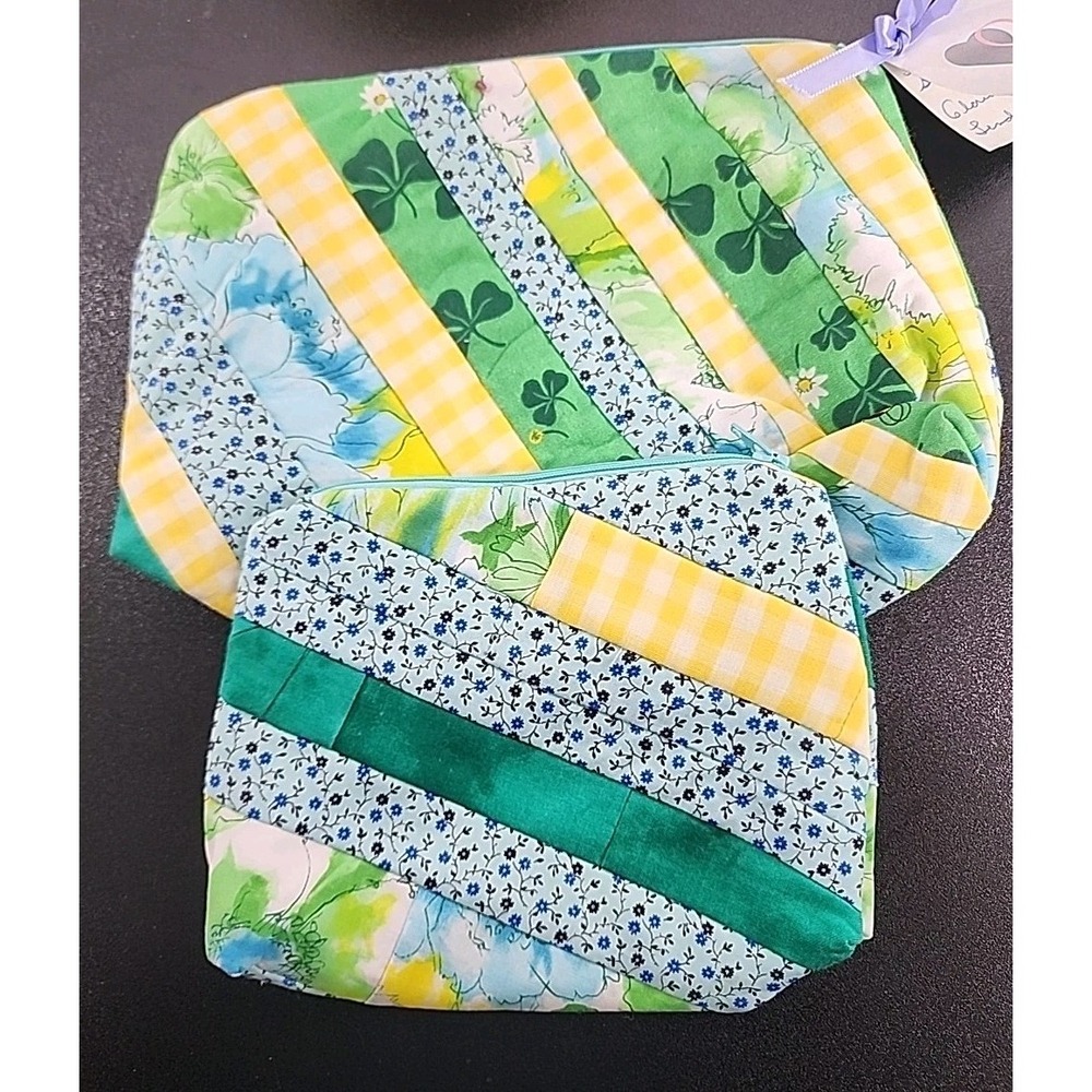 Hand Made Quilted Hand Bag Cosmetic Makeup Toiletry Cotton Bright Full Zipper 2